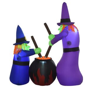HOMCOM NAFUKOVACÍ halloweenská dekorace nafukovací postava LED osvětlení strom čarodějnice kočka dýně obraz