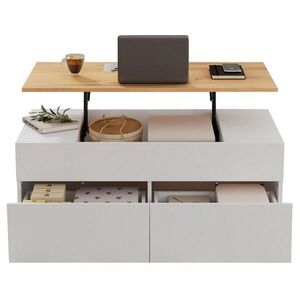 Redom KONFERENČNÍ stolek 100/50/40 cm s výklopnou deskou, 2 zásuvkami a bočním úložným prostorem, Bílá + dekor dřeva obraz