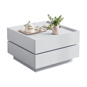 Redom KONFERENČNÍ stolek 60/60/38 cm s 360° otočnou deskou, dvěma zásuvkami a úložným prostorem, Bílá obraz