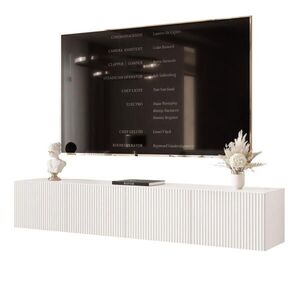 Idohome ZÁVĚSNÁ RTV skříňka ANGEL RÝHOVANÁ 200 cm s LED osvětlením BÍLÁ obraz
