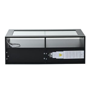 OKWISH KONFERENČNÍ stolek 100/50/35 cm černý ze skla a dřevotřísky s LED osvětlením a 2 zásuvkami obraz