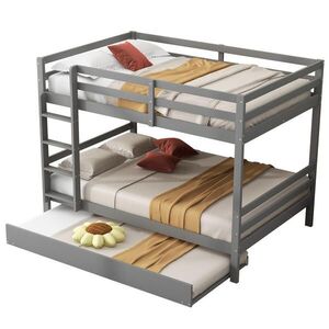 OKWISH PATROVÁ postel 140/200 cm šedá s výsuvnou postelí a pevnými schody z borovicového dřeva obraz
