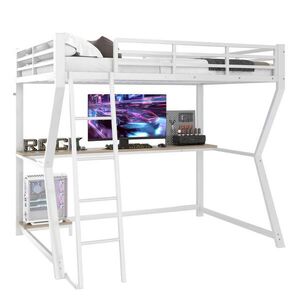 STILVORA PATROVÁ POSTEL 90/200 cm, bílá, s LED, stolem, elektrickou zásuvkou, USB a policí obraz