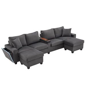 FLIEKS SEDACÍ SOUPRAVA ve tvaru U, LED, šedá, 334 cm obraz