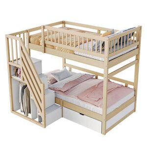 STILVORA PALANDA 90/200 cm & 90/200 cm, bílá & přírodní, se zásuvkami a schody s úložným prostorem obraz
