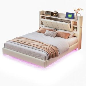 FLIEKS ČALOUNĚNÁ POSTEL, 140×200 cm, lněná, LED, USB, béžová obraz