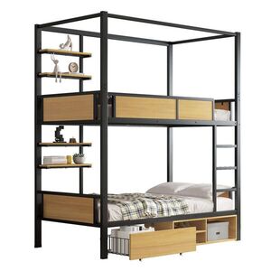 STILVORA PALANDA 90/200 cm & 90/200 cm, černá & přírodní, se zásuvkami, úložným prostorem a policemi obraz