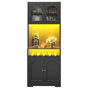 FLIEKS VYSOKÁ SKŘÍŇ, 180 cm, RGB LED, skleněná dvířka, černá obraz