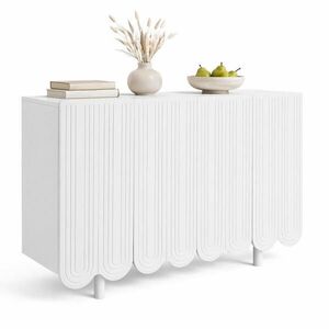 STILVORA KUCHYŇSKÁ SKŘÍŇ bílá, kapkovitý design, tvarovaná dvířka, do obývacího pokoje a jídelny, 120×37, 5×80, 8 cm obraz