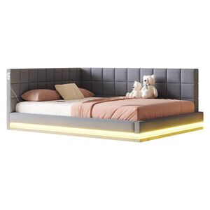 WISHDOR ČALOUNĚNÁ POSTEL 160x200 cm šedá s LED osvětlením a USB portem, lněný vzhled obraz
