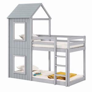 STILVORA DĚTSKÁ POSTEL 90/200 cm, šedá, z borovice, design domku na stromě obraz