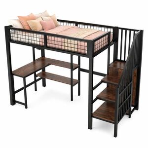 STILVORA PATROVÁ POSTEL 90/200 cm, černá & hnědá, se stolem, policí a šatní skříní, loftový design obraz