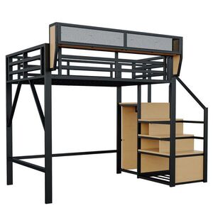 STILVORA PATROVÁ POSTEL 140/200 cm, černá, se žebříkem a policí, moderní design obraz