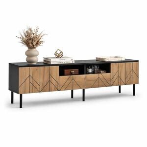 STILVORA TV stolek černý a v přírodní barvě se zásuvkami do obývacího pokoje, 180×40×45 cm obraz