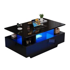 FLIEKS KONFERENČNÍSTOLEK 90x55cm Černý Lesklý LED Zásuvky obraz