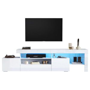 STILVORA TV stolek Bílý se 3 dvířky, LED osvětlením a vysokým leskem do obývacího pokoje, 192×37×53 cm obraz