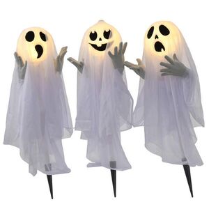 HOMCOM 3DÍLNÁ SADA halloweenské dekorace Halloweenské sloupky s duchy a LED světly obraz