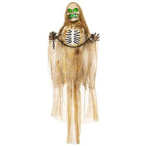 HOMCOM 183 cm halloweenská dekorace – visící kostra s LED světly a zvukovou funkcí obraz