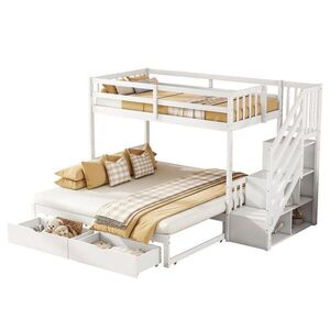 STILVORA ETAGENBETT 90/200 cm & 90/200 cm in Weiß mit Ausziehbett, 2 Schubladen und Ablagen obraz