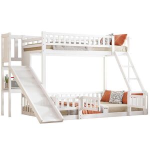 STILVORA ETAGENBETT 90/200 cm & 140/200 cm in Weiß Kinderbett mit Rutsche, Regalen und Kleiner Tür Kiefernholz obraz