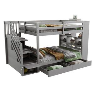 STILVORA ETAGENBETT 90/200 cm in Grau mit Schubladen, Stauraum und Sicherheitstreppe obraz