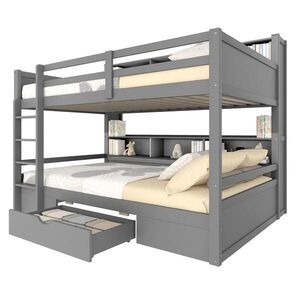 STILVORA ETAGENBETT 90/200 cm & 90/200 cm in Grau Kinderbett mit Schublade und Ablagefächern obraz