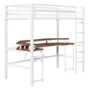 STILVORA HOCHBETT 90/200 cm in Weiß mit Schreibtisch, LED, USB und Lochwand obraz