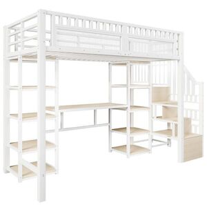 STILVORA HOCHBETT 90/200 cm in Weiß mit Schreibtisch, Stauraum, LED und USB obraz