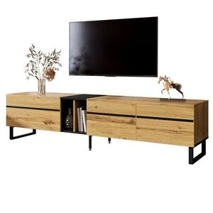 STILVORA TV STOLEK přírodní a černý, výklopná a otevřená přihrádka, do obývacího pokoje, 180×38×45 cm obraz