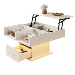 STILVORA KONFERENČNÍ STŮL bílý s LED a výškově nastavitelnou deskou, do obývacího pokoje, 78×78×45 cm obraz