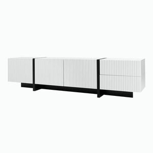 STILVORA TV STOLEK v bílé a černé barvě se 3 dvířky a 2 zásuvkami, 190×35×45 cm obraz
