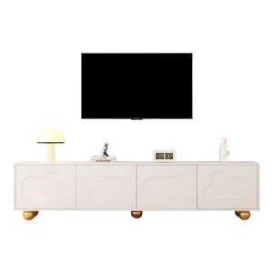 STILVORA TV STOLEK v bílé barvě se 2 skříňkami a kovovými nohami do obýváku, 180×40×45 cm obraz