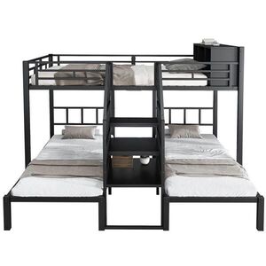 STILVORA ETAGENBETT 90/200 cm & 140/200 cm in Schwarz mit Stauraum und Treppe mit Handläufen obraz