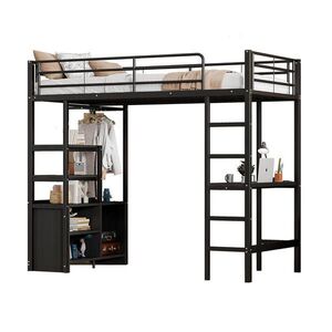 STILVORA HOCHBETT 90/200 cm in Schwarz mit Schreibtisch, Regal, Steckdose und USB obraz