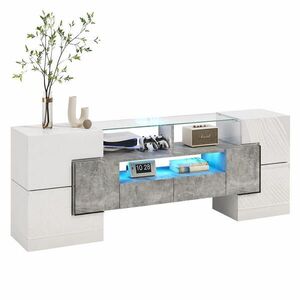 STILVORA TV STOLEK bílý ve vysokém lesku s LED a skleněným povrchem, do obývacího pokoje, 145×30×51 cm obraz