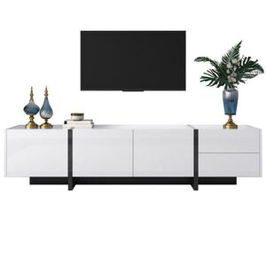 STILVORA TV STOLEK v bílé a černé barvě s dvířky a zásuvkami, 190×35×45 cm obraz
