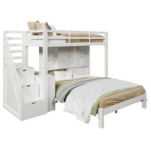 STILVORA ETAGENBETT 90/200 cm & 140/200 cm in Weiß Kinderbett mit Aufbewahrungstreppe, Regal und Beistelltisch obraz