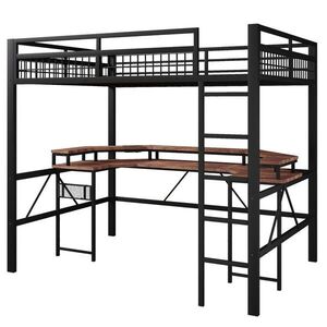 STILVORA HOCHBETT 140/200 cm in Schwarz mit Schreibtisch, LED, USB, Type-C, Steckdosen und Lochwand obraz