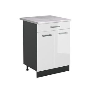 Vicco SPODNÍ SKŘÍŇKA KUCHYŇSKÉ LINKY R-Line, Bílá vysoký lesk/Antracit, 60 cm se zásuvkou pracovná doska Mramor obraz