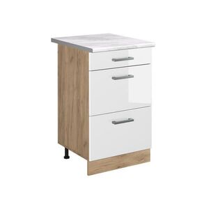 Vicco SPODNÍ SKŘÍŇKA KUCHYŇSKÉ LINKY R-Line, Bílá vysoký lesk/Zlatý mocný dub, 50 cm pracovná doska Mramor obraz