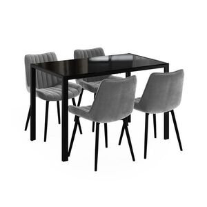 Vicco JÍDELNÍ STŮL SESTAVA Grand, Černá, 120 x 70 cm se 4 židlemi (šedé) obraz