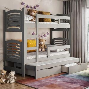 Selsey PATROVÁ postel pro 3 osoby s matracemi Cami, šedá, 75x180 cm obraz