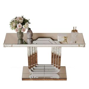 Modfu KONZOLOVÝ stolek ze skla a MDF 120x30x76 cm stříbrný se zrcadlovým povrchem a stabilní podnoží ve tvaru U obraz