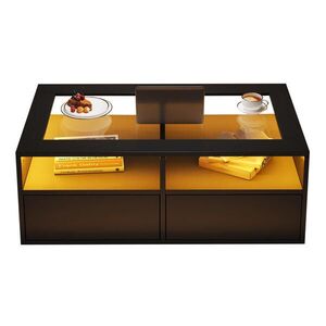 Modfu KONFERENČNÍ stolek ze skla a dřevotřísky 100x50x35 cm černý s LED osvětlením, 2 zásuvkami a USB portem obraz