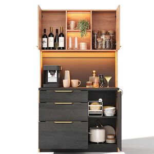 Modfu VYSOKÁ kuchyňská skříň z MDF 100x40x180 cm neutrální s LED osvětlením, zásuvkou USB/EU a velkým úložným prostorem obraz
