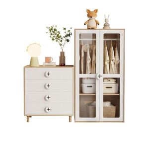 Modfu ŠATNÍ skříň s komodou z MDF 80x50x150 cm a 80x54x90 cm přírodní/bílá s akrylovými dvířky a 4 zásuvkami obraz