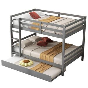 Modfu PATROVÁ postel z borovice a MDF 140x200 cm šedá s výsuvným lůžkem, schodištěm a vysokým zábradlím obraz