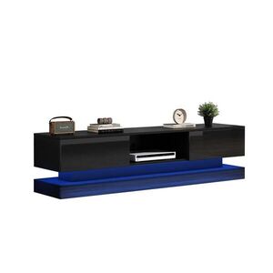 Modfu TV stolek z dřevotřísky 160x35x40, 5 cm černá s LED osvětlením, 2 zásuvkami a ochranou proti převrácení obraz