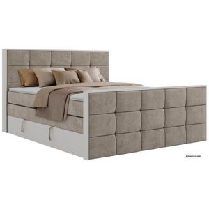 MKS POSTEL BOXSPRING ALVIT KING DUO 200/200 - Šedobéžová Strukturovaná látka - Topper Visco - H4 obraz