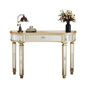 OKWISH KONZOLOVÝ stolek 120/38/78 cm z MDF a skla zlatý a stříbrný s šuplíkem obraz